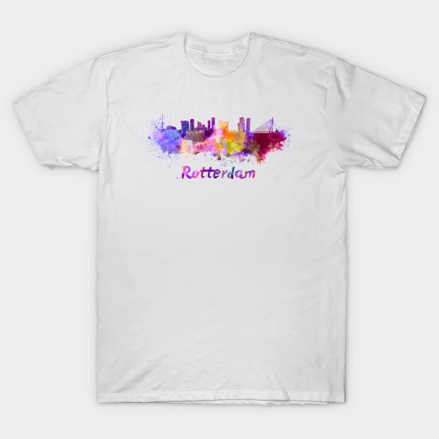 rotterdam skyline in watercolor T-Shirt by PaulrommerArt